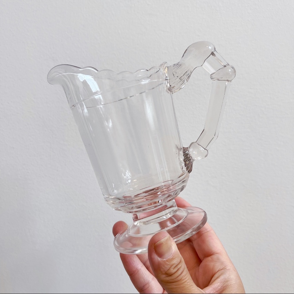Vintage Scalloped Edge Clear Glass Mini Pitcher